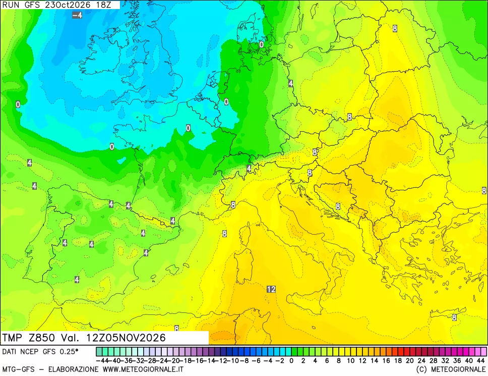 mappa 850 hPa Temp