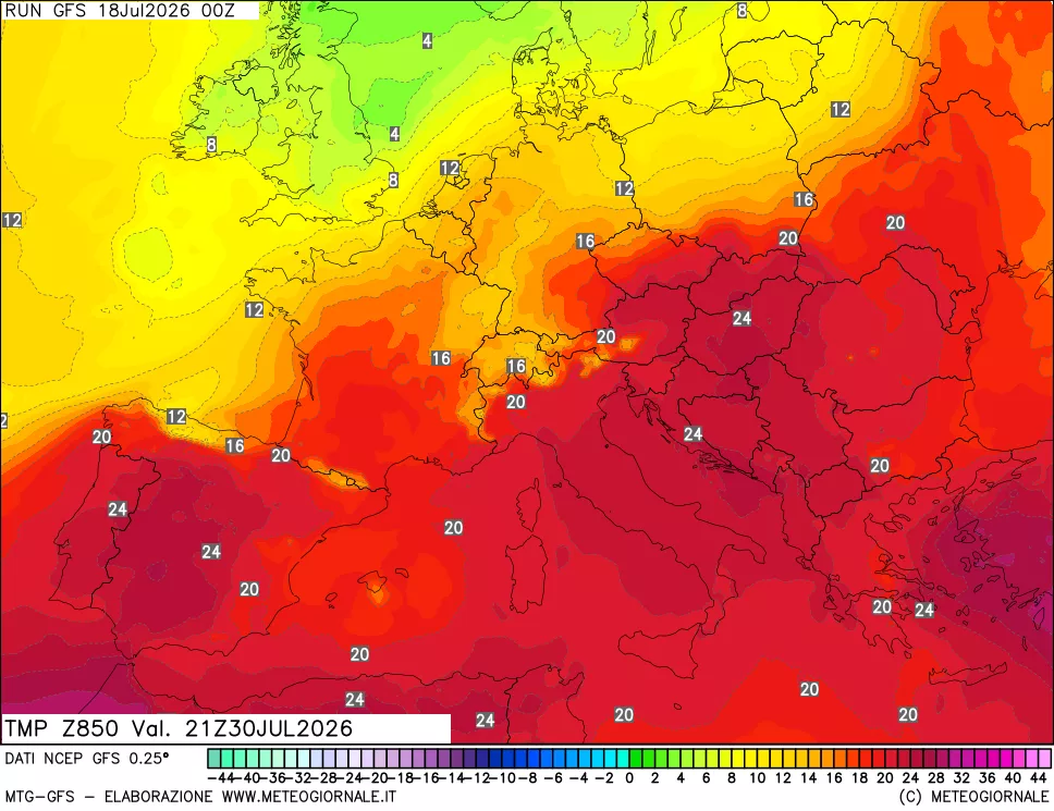 mappa 850 hPa Temp