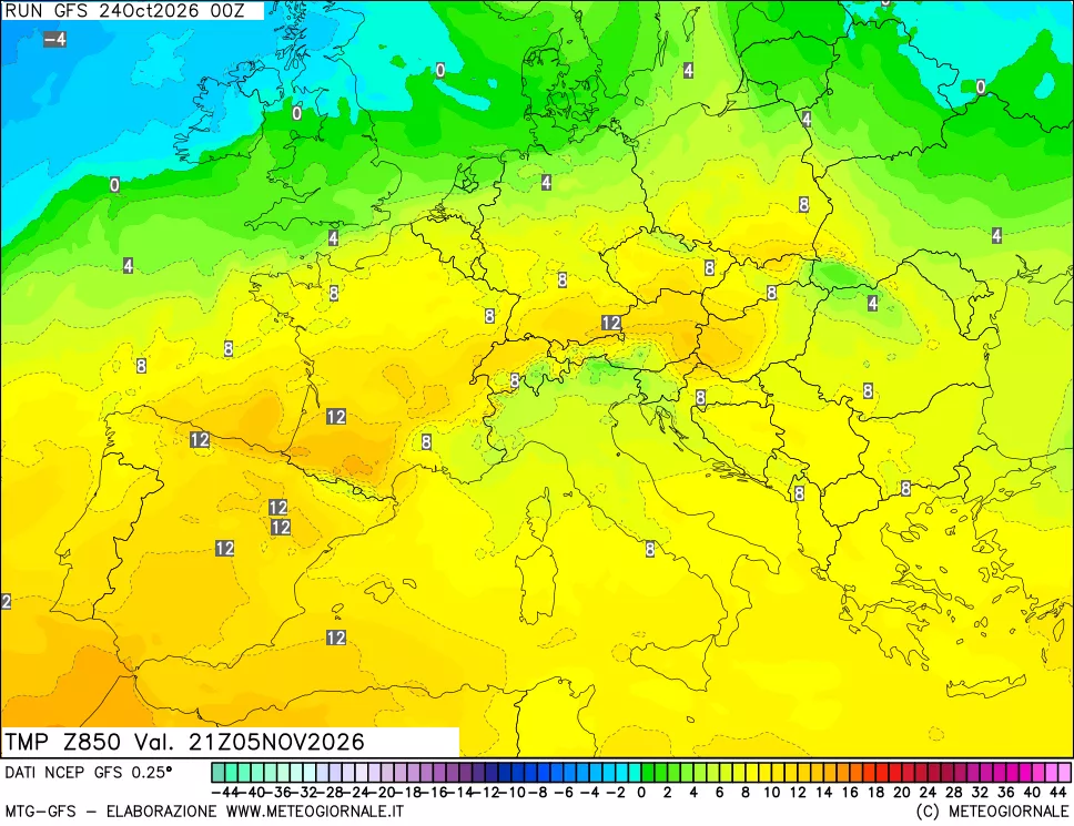 mappa 850 hPa Temp