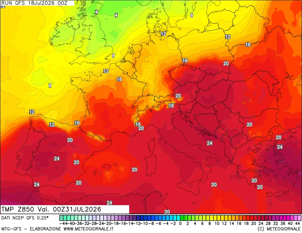 mappa 850 hPa Temp