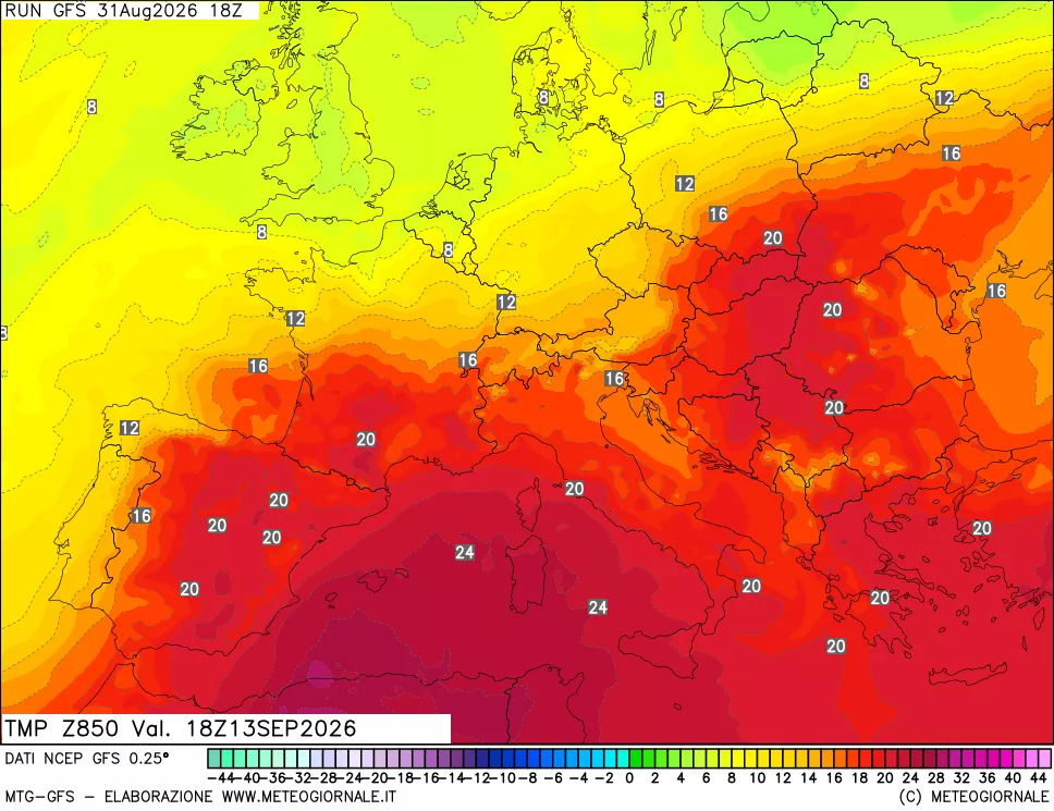 mappa 850 hPa Temp