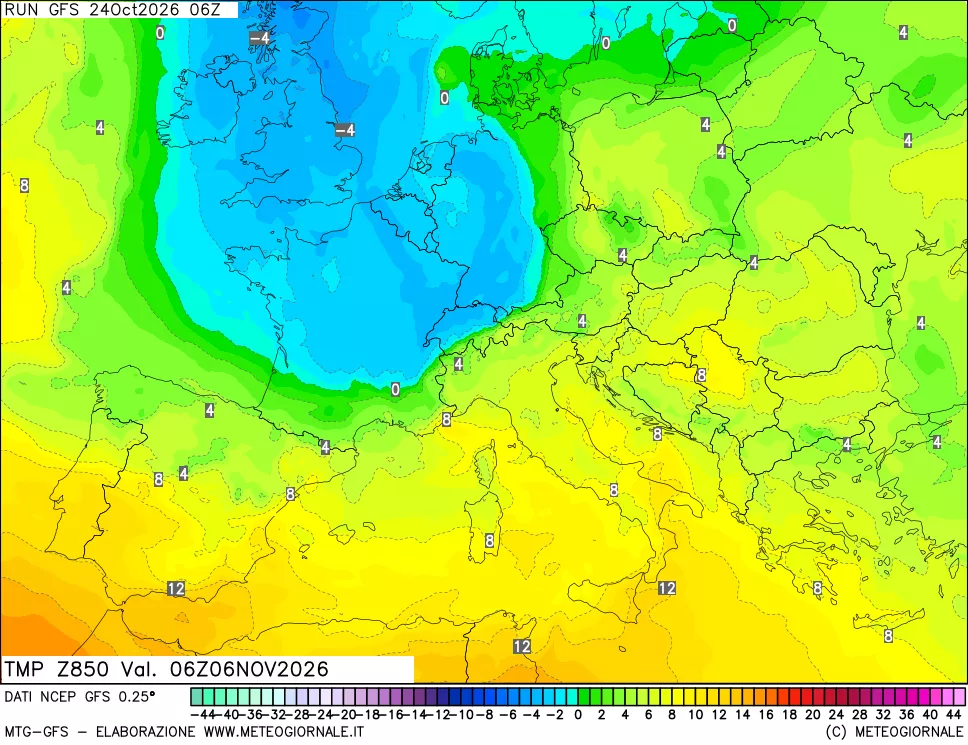 mappa 850 hPa Temp