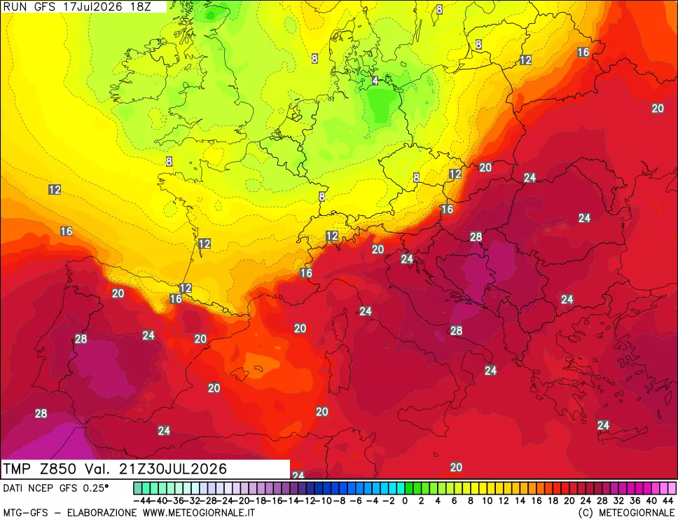 mappa 850 hPa Temp
