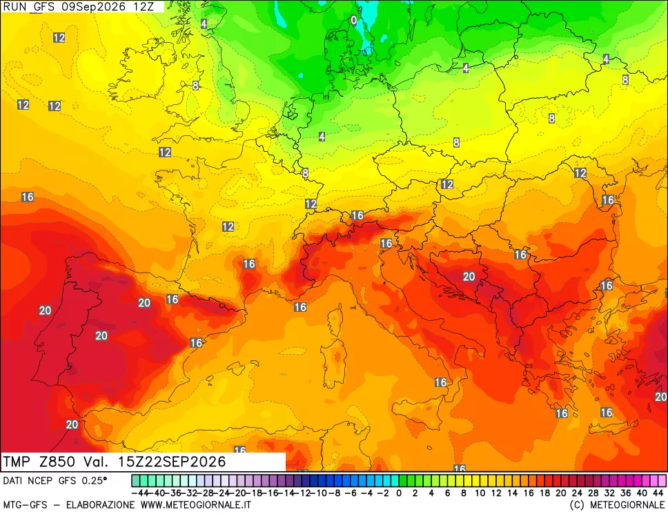 mappa 850 hPa Temp