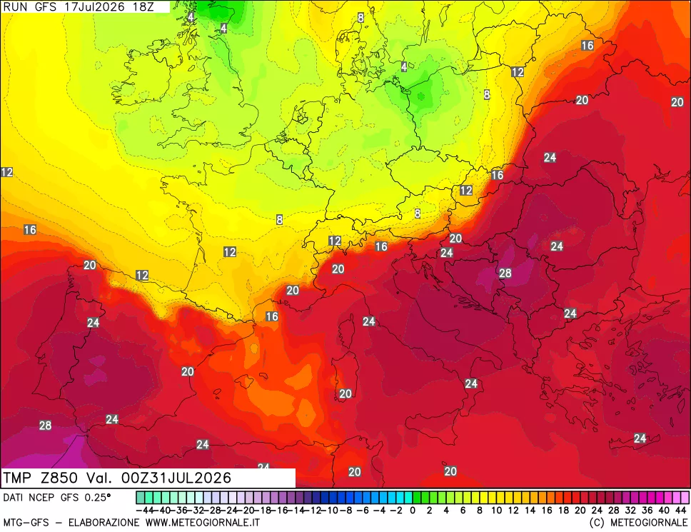 mappa 850 hPa Temp