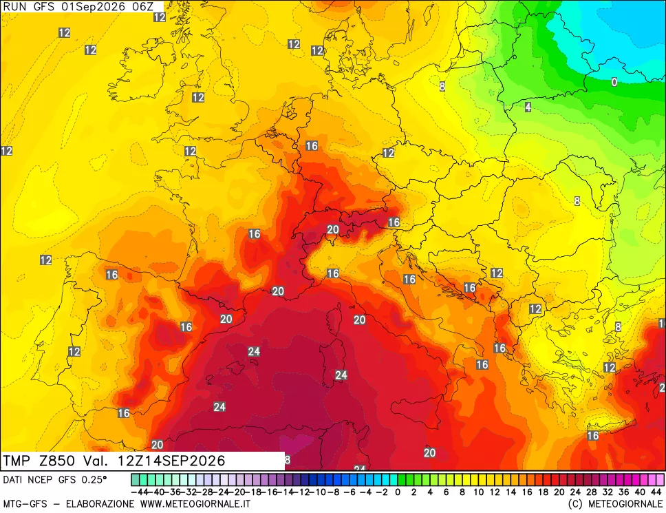mappa 850 hPa Temp