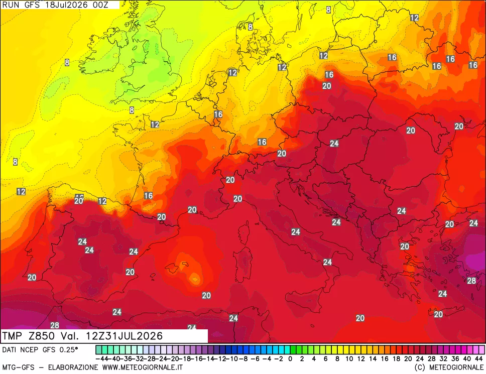 mappa 850 hPa Temp
