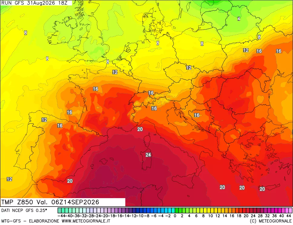 mappa 850 hPa Temp