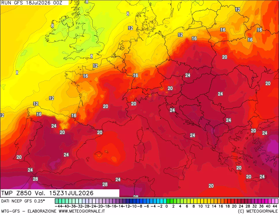 mappa 850 hPa Temp