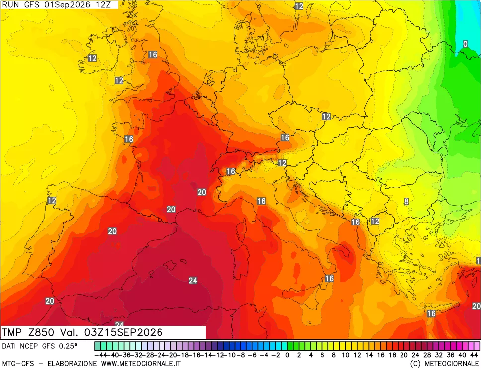 mappa 850 hPa Temp