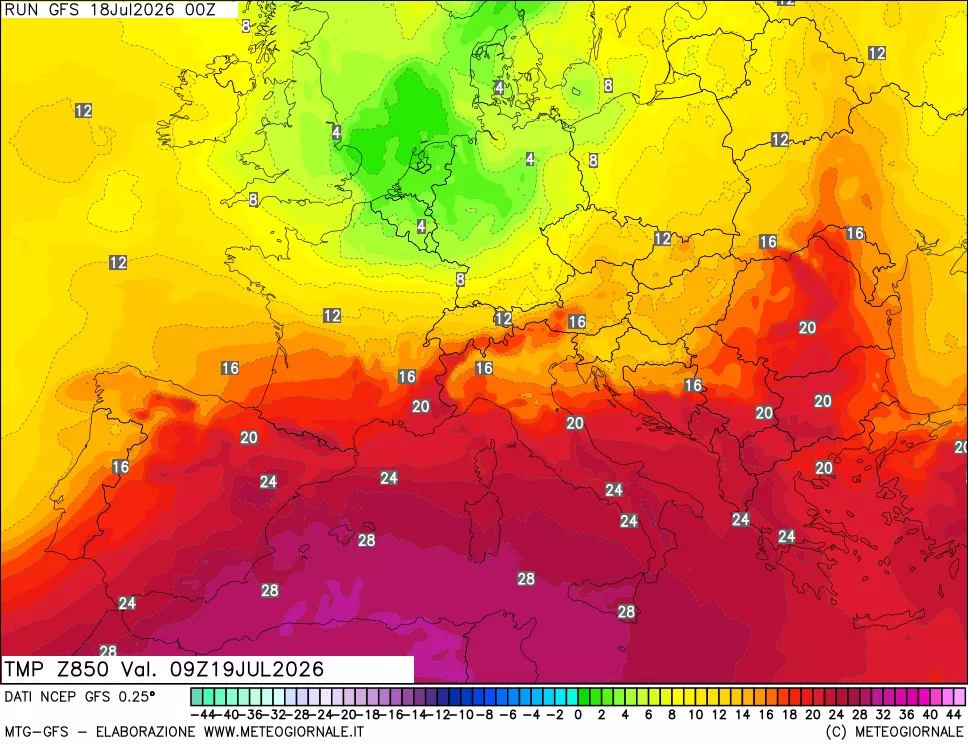 mappa 850 hPa Temp