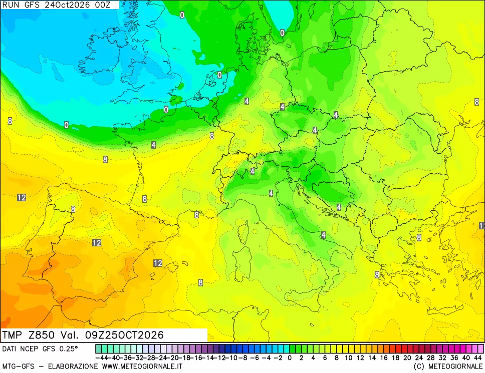 mappa 850 hPa Temp