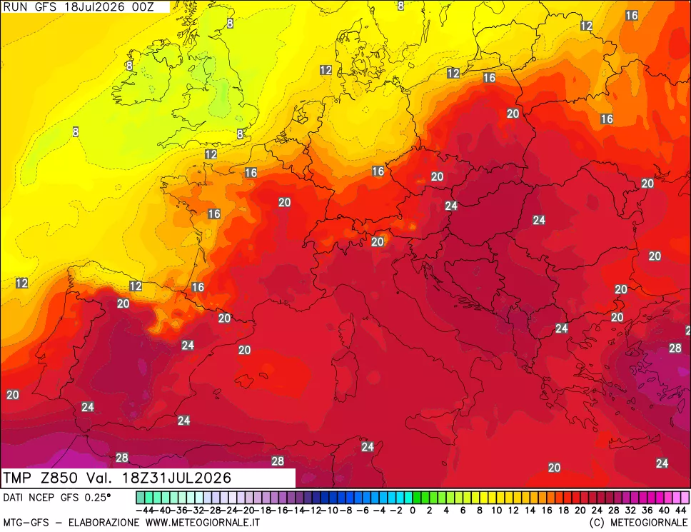 mappa 850 hPa Temp
