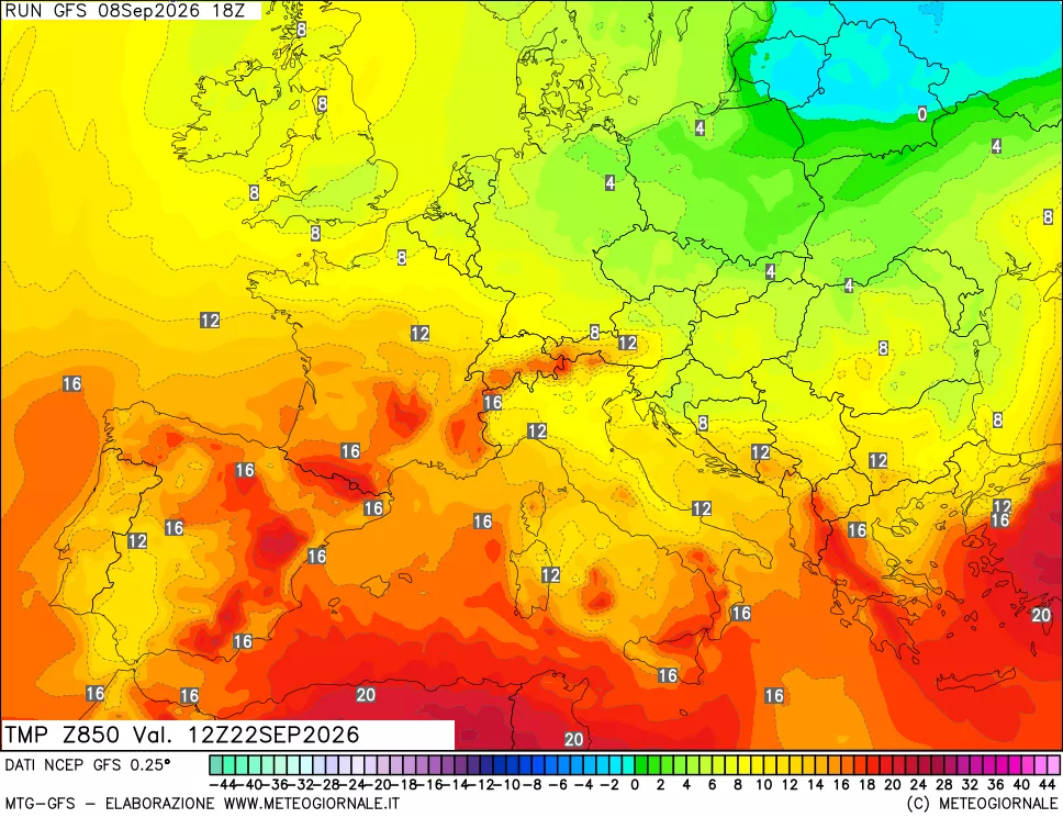 mappa 850 hPa Temp