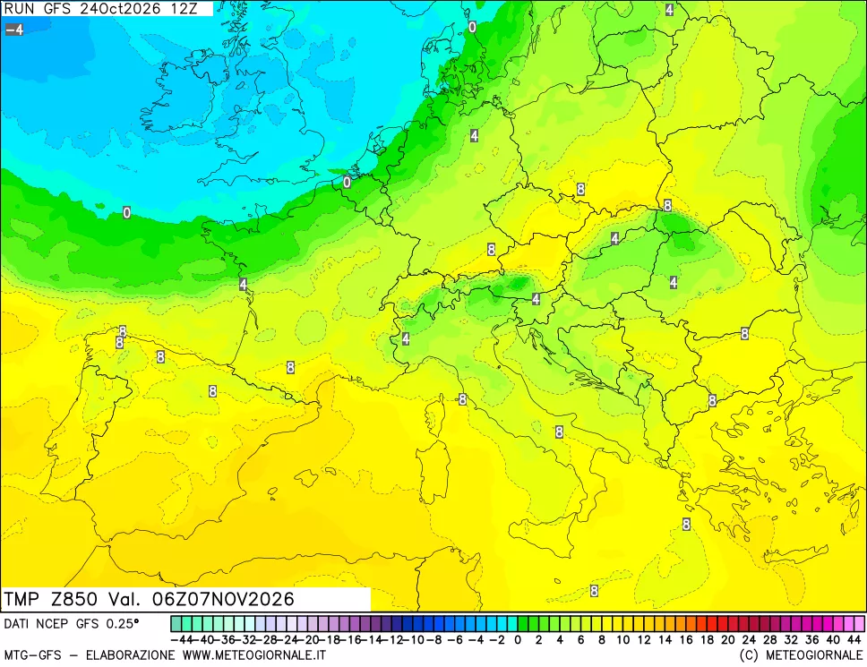 mappa 850 hPa Temp
