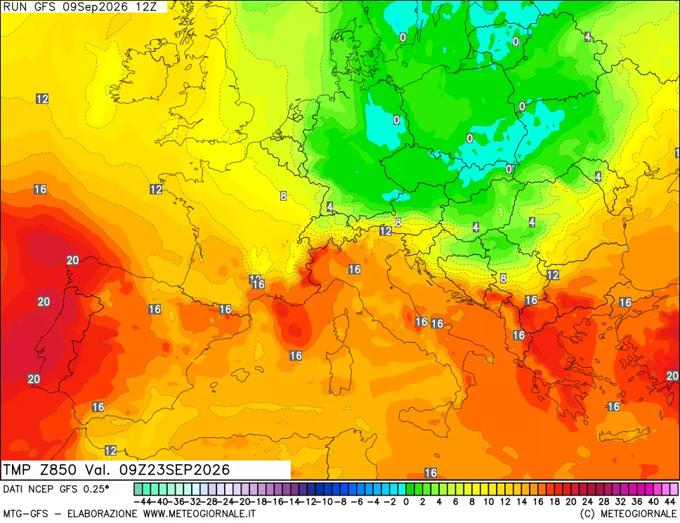 mappa 850 hPa Temp