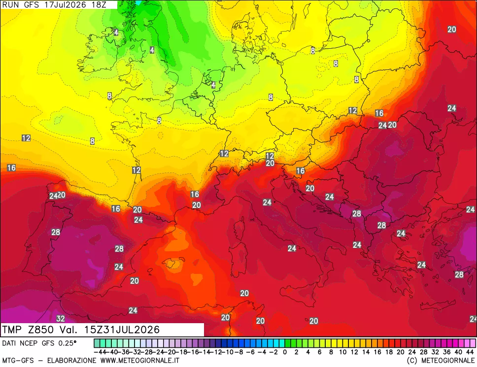 mappa 850 hPa Temp