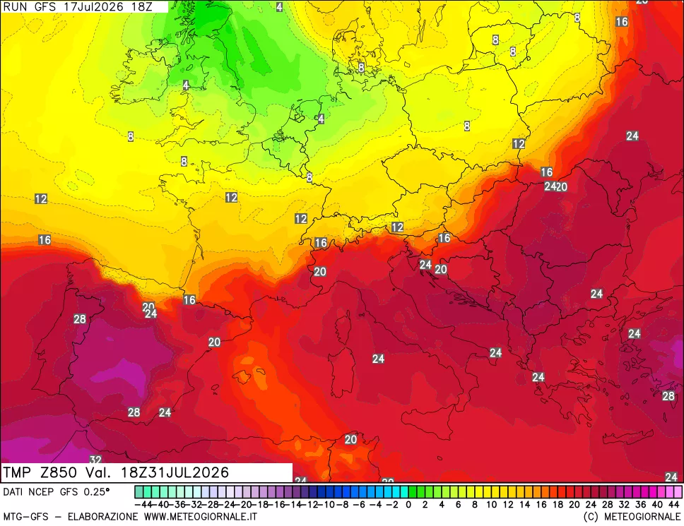 mappa 850 hPa Temp