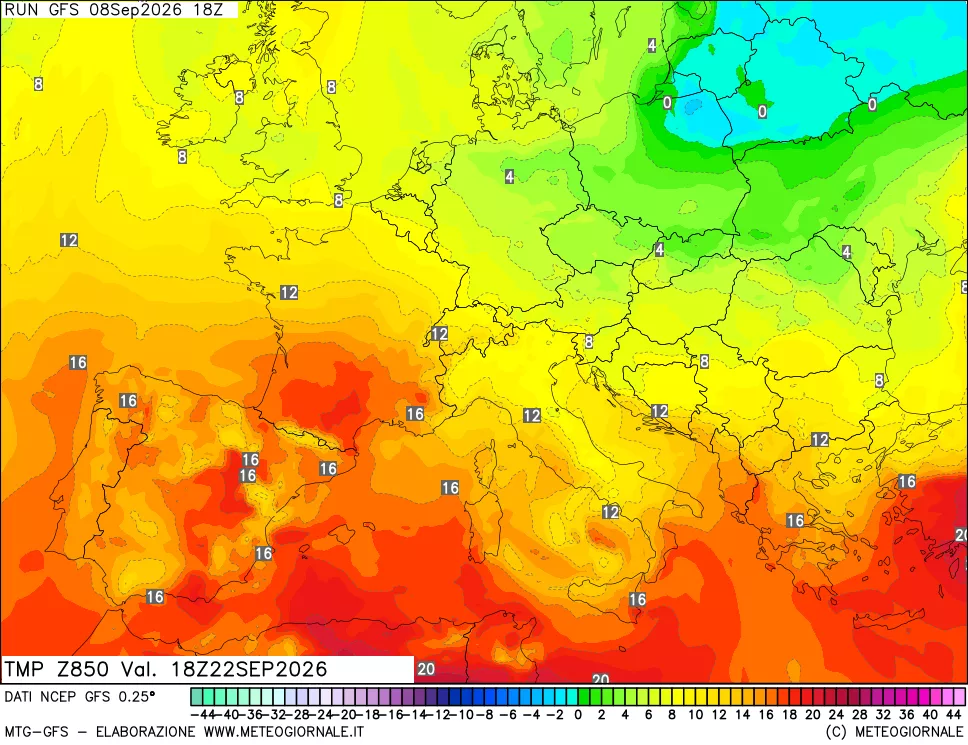 mappa 850 hPa Temp