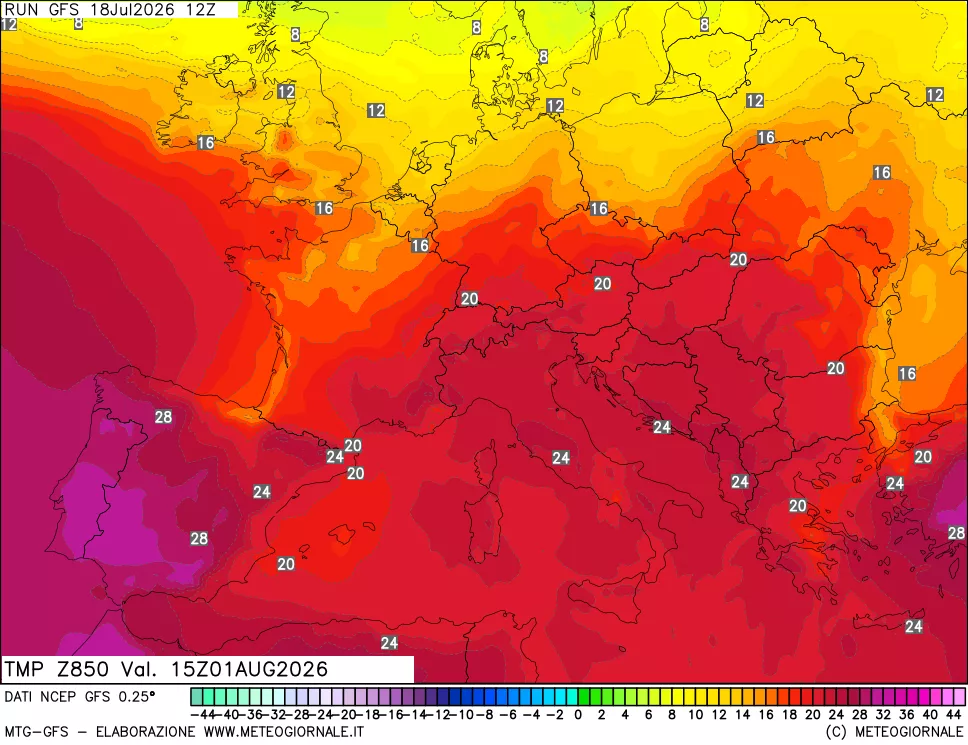 mappa 850 hPa Temp