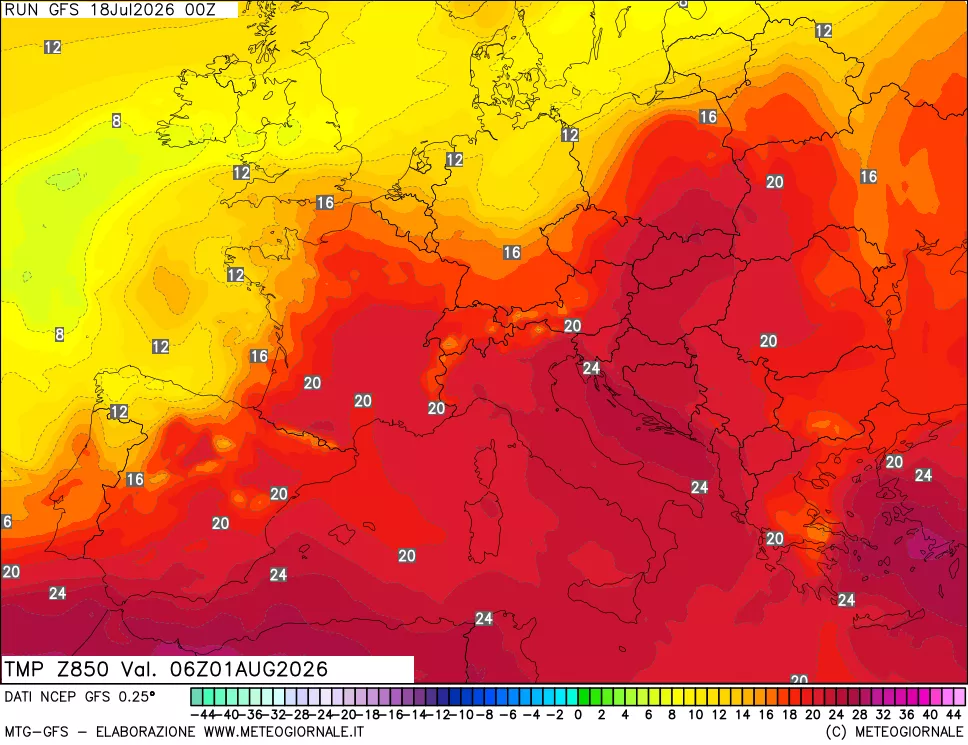 mappa 850 hPa Temp