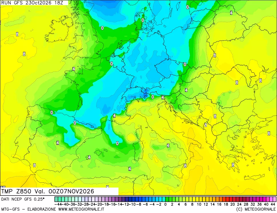 mappa 850 hPa Temp