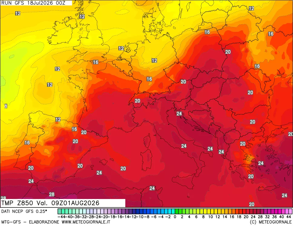 mappa 850 hPa Temp