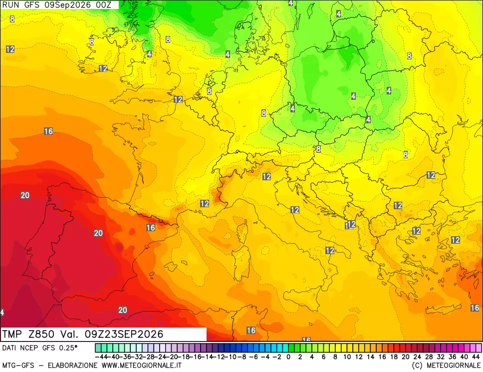 mappa 850 hPa Temp