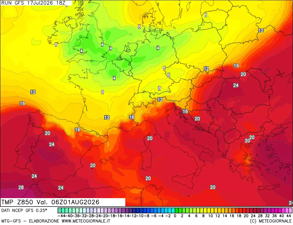mappa 850 hPa Temp