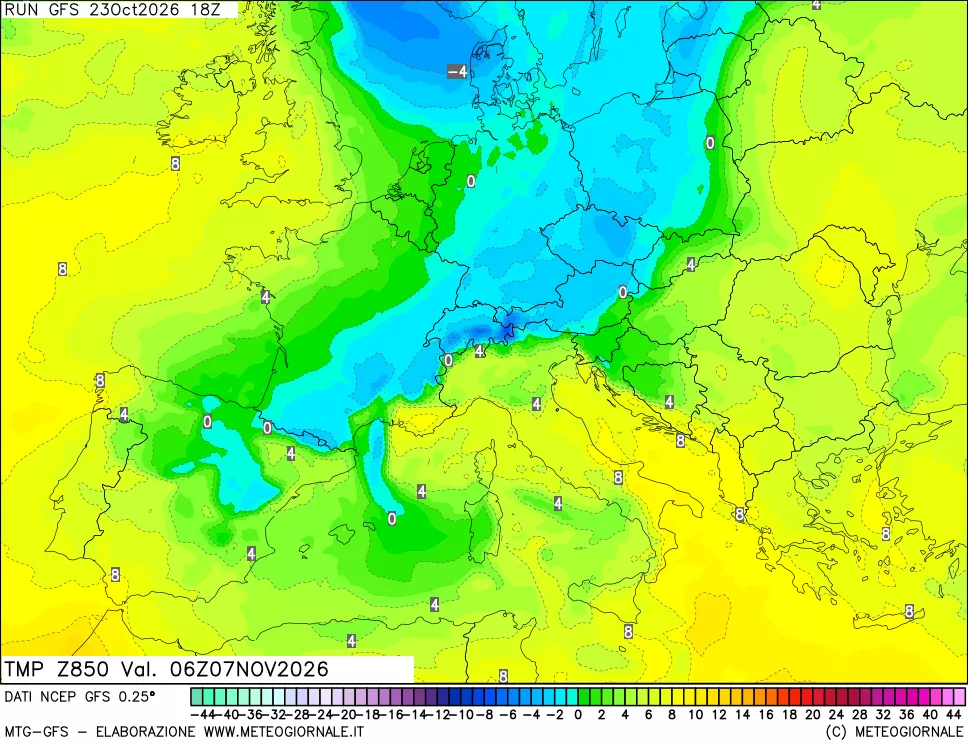 mappa 850 hPa Temp