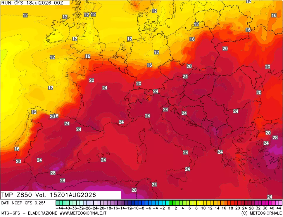 mappa 850 hPa Temp