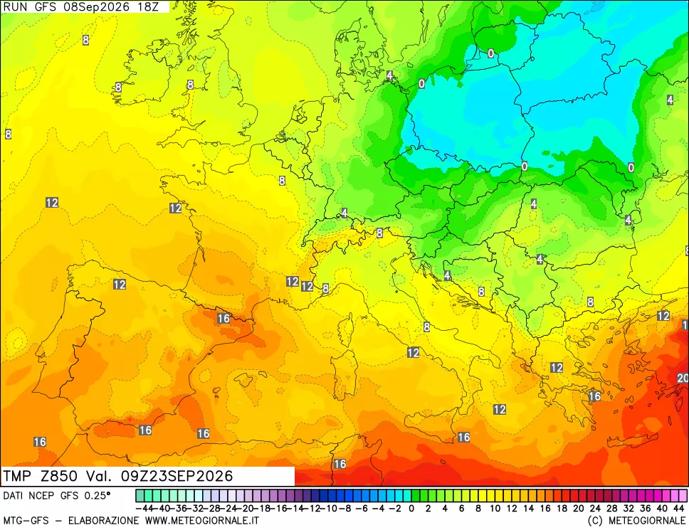 mappa 850 hPa Temp