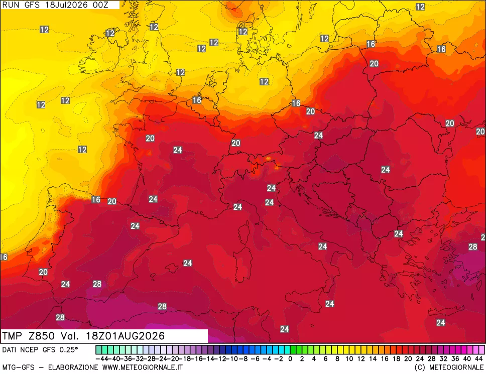 mappa 850 hPa Temp