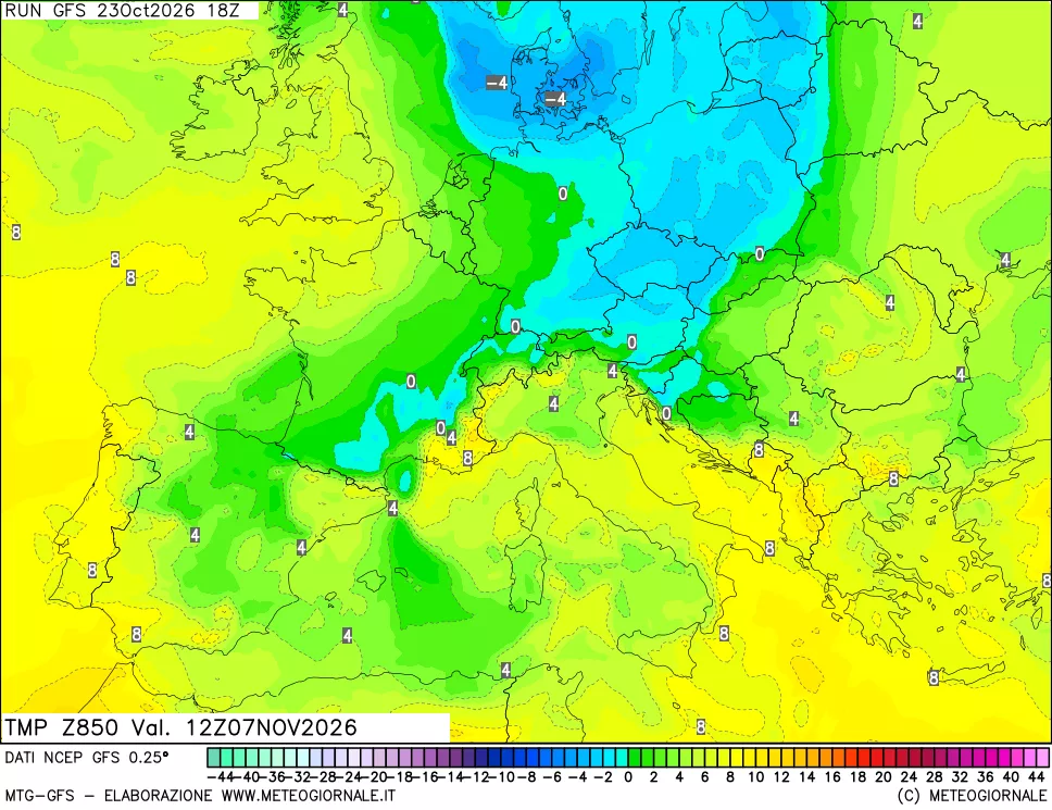mappa 850 hPa Temp