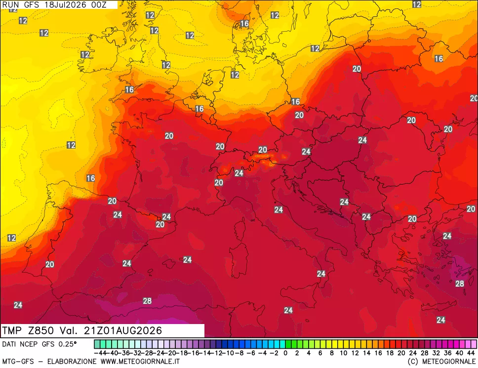 mappa 850 hPa Temp
