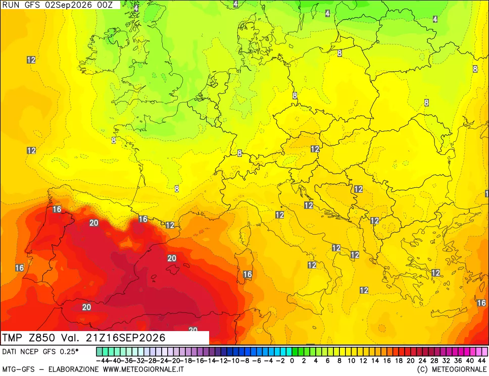 mappa 850 hPa Temp