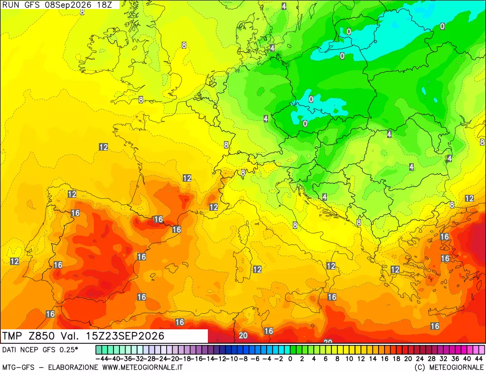 mappa 850 hPa Temp