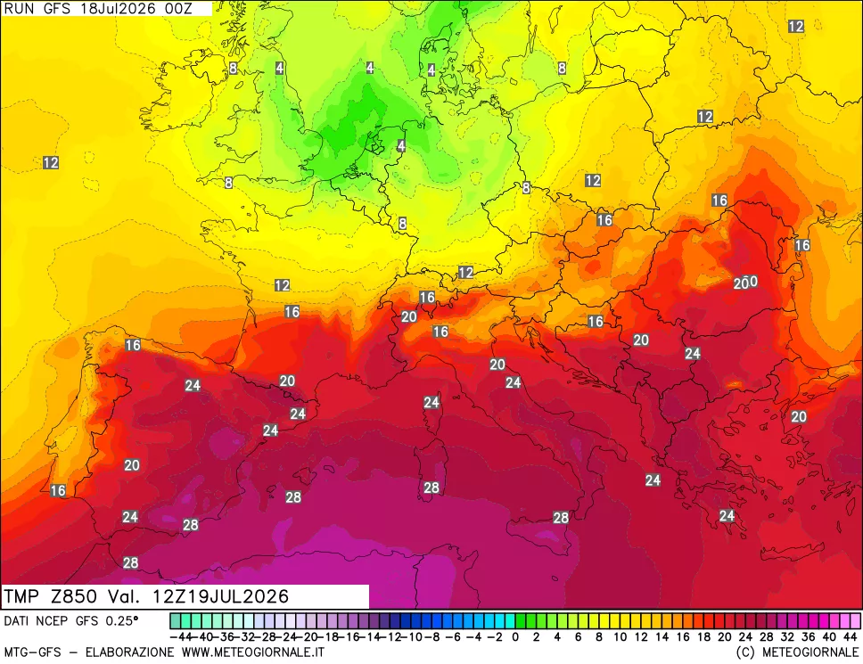 mappa 850 hPa Temp