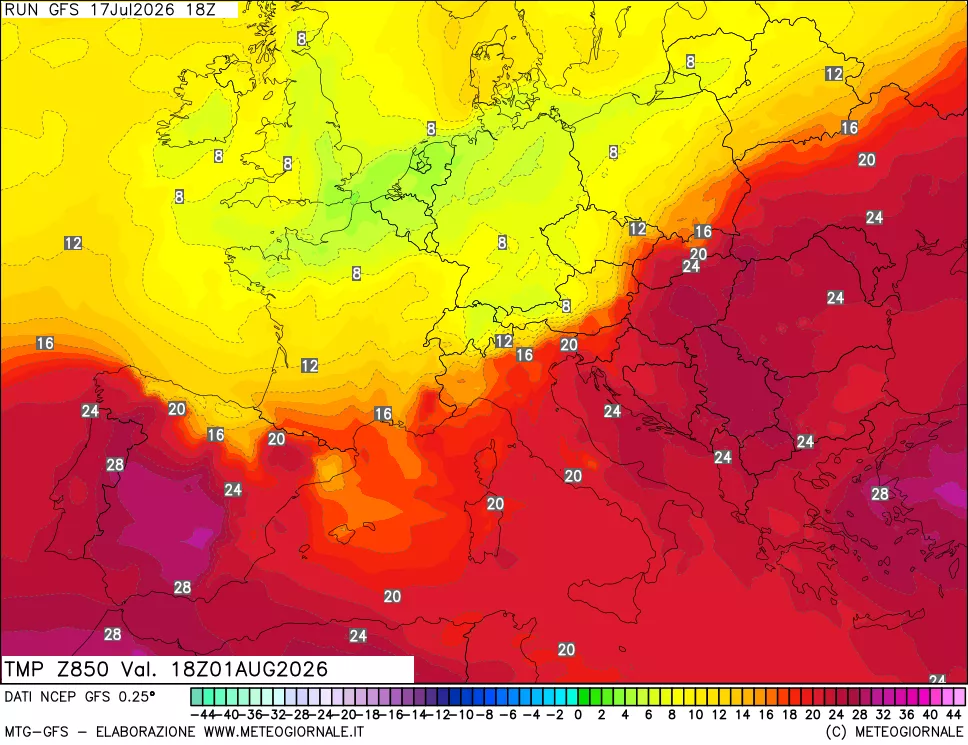 mappa 850 hPa Temp
