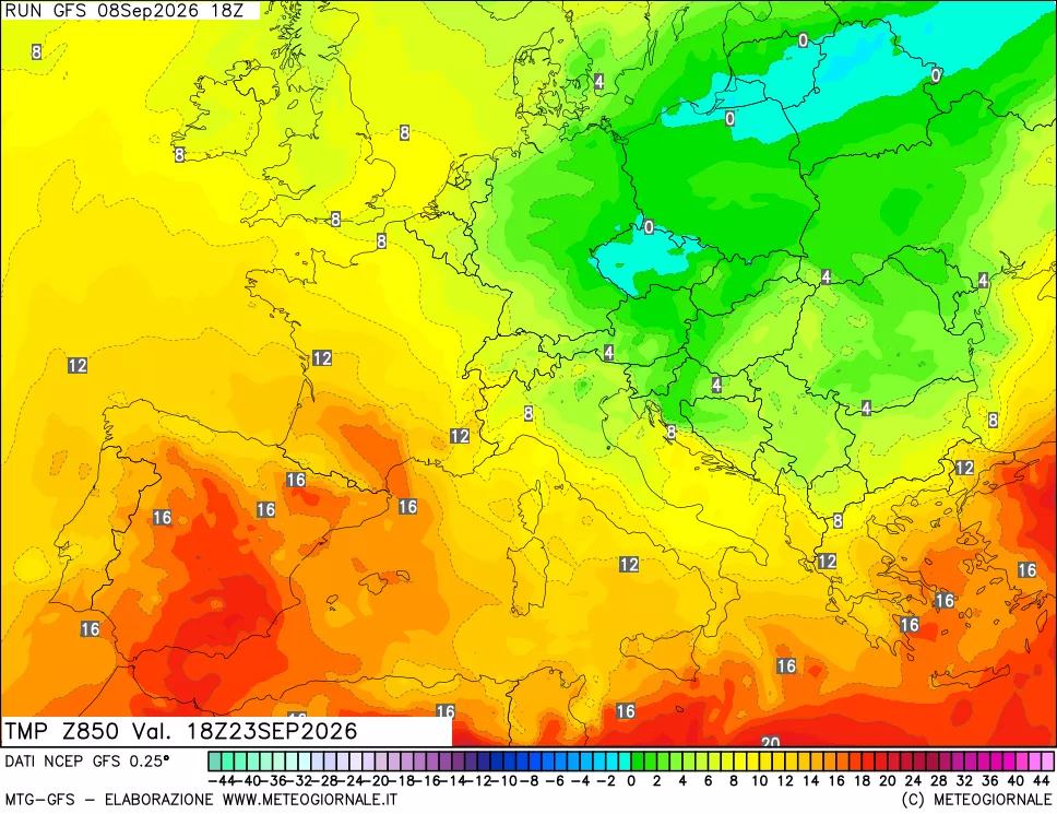 mappa 850 hPa Temp