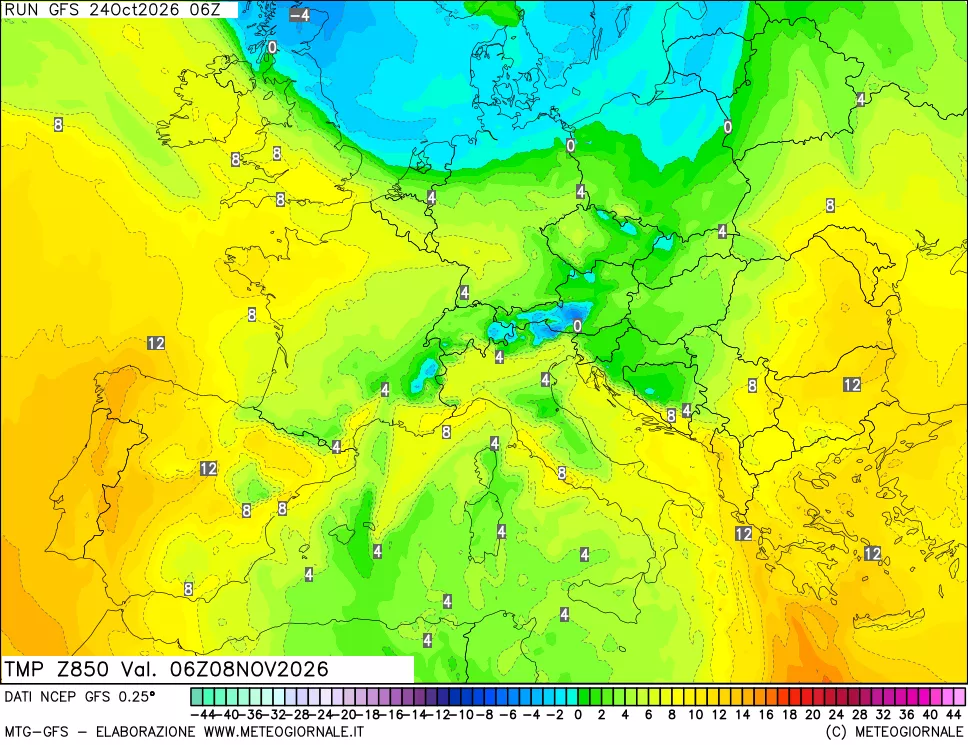mappa 850 hPa Temp