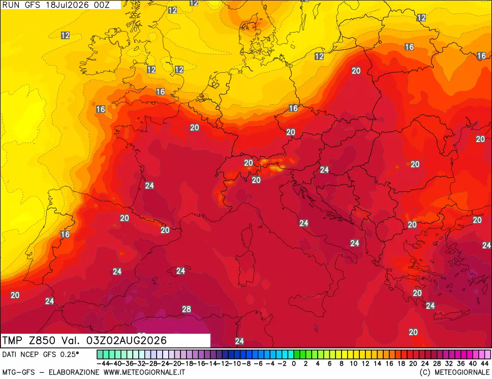mappa 850 hPa Temp