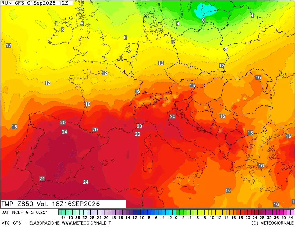 mappa 850 hPa Temp
