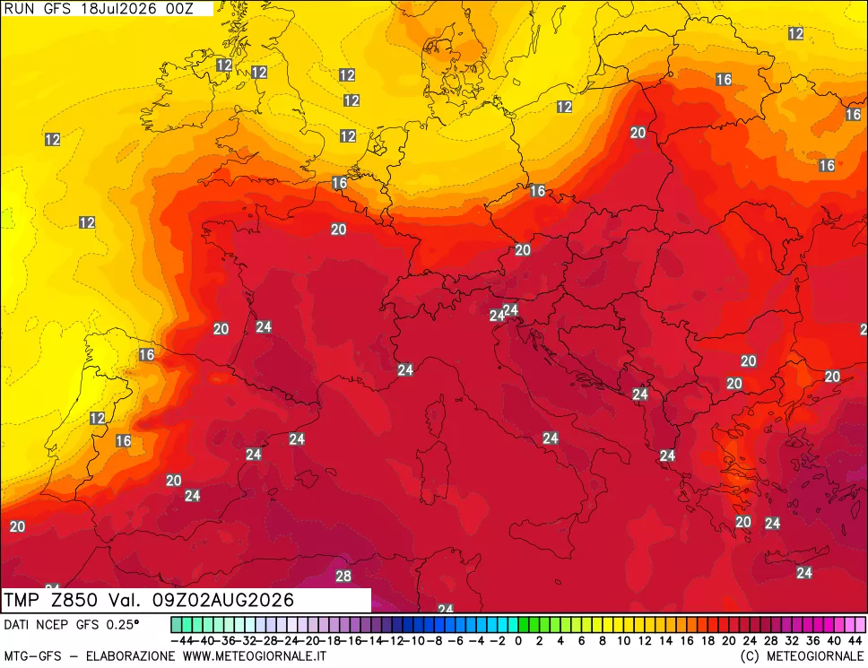 mappa 850 hPa Temp
