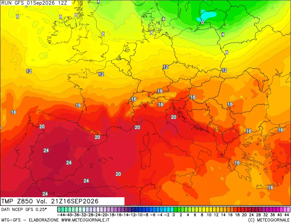 mappa 850 hPa Temp