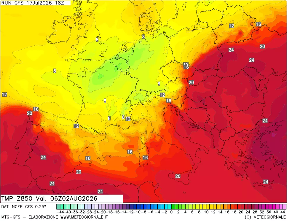 mappa 850 hPa Temp