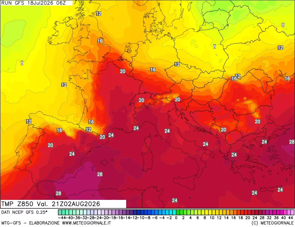 mappa 850 hPa Temp