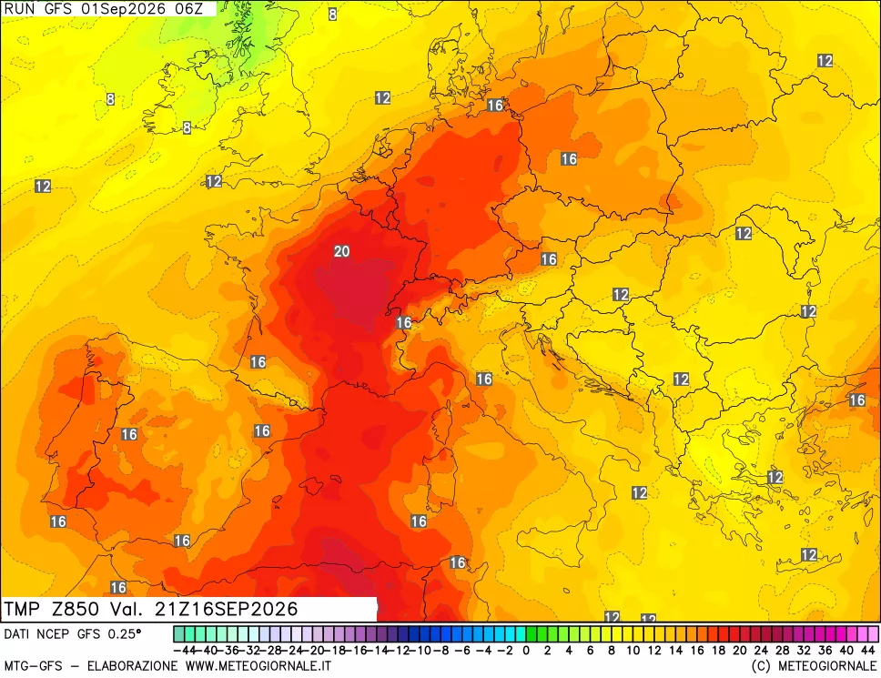 mappa 850 hPa Temp