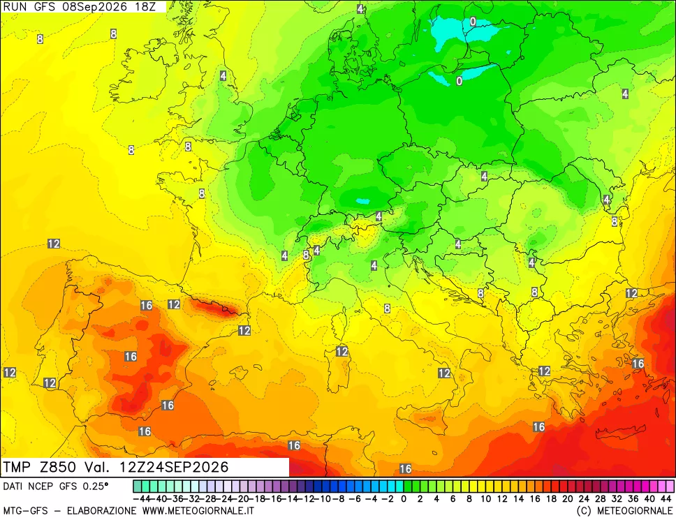mappa 850 hPa Temp
