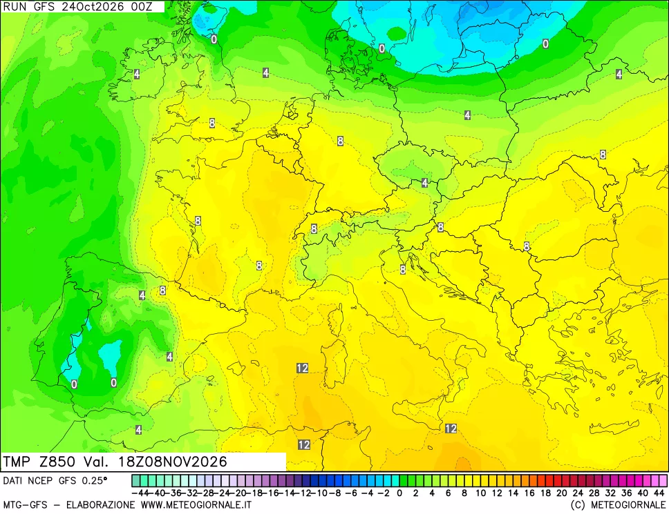 mappa 850 hPa Temp